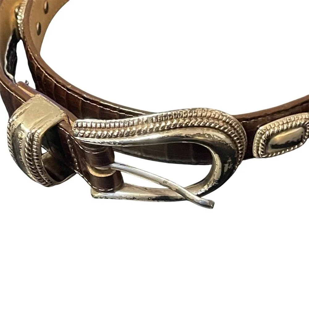 Brighton Womens Belt Brown Croc Embossed Western Buckle Size M 30